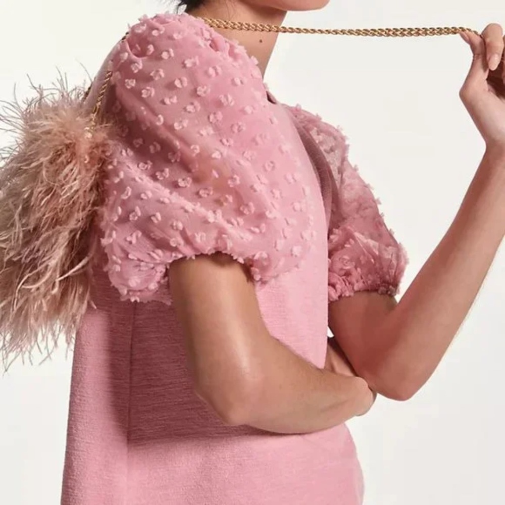 NWOT Anthropologie Maeve Woven Puff-Sleeve Top Blush Pink Clip Dot Size M